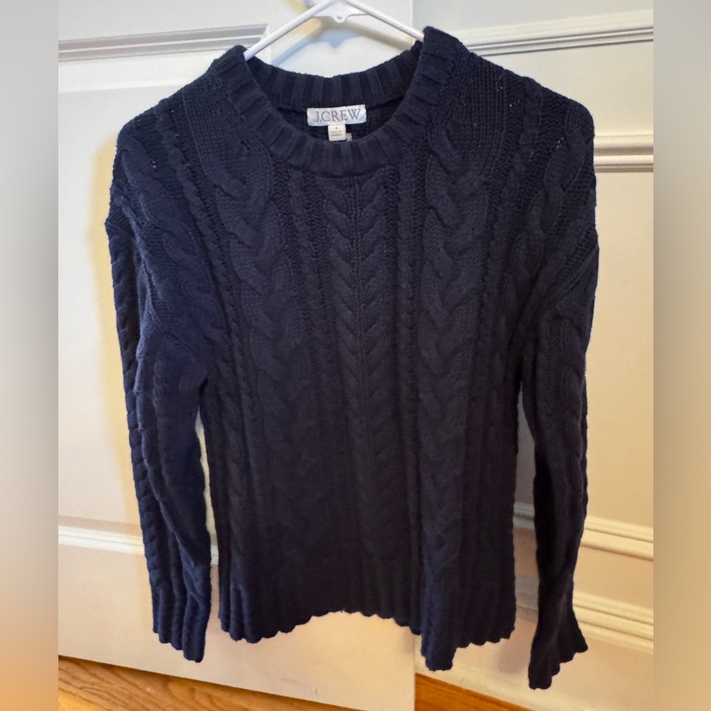 J. Crew Navy Cable-Knit Crewneck Sweater